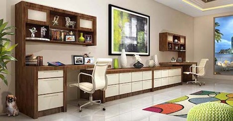 Minimal office space with low profile drawer fronts
