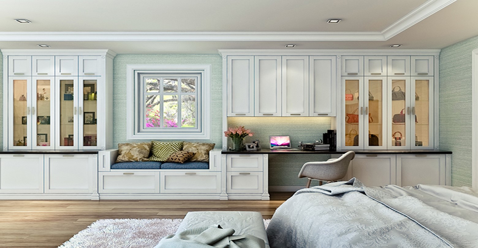 shaker-style office space and wall unit