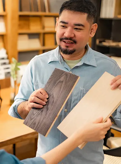 Designer with wood finish samples