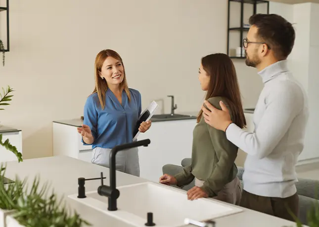 Designer career, designer talking with homeowners