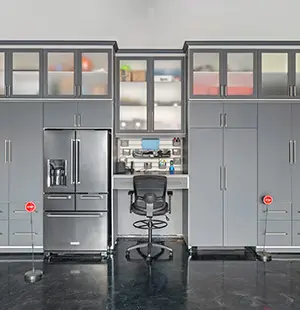 Custom garage cabinetry in grey by Closet Factory DFW