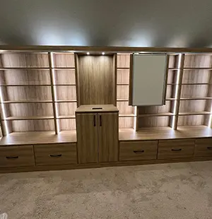 Built in wall system with LED lighting strips Closet Factory Nashville