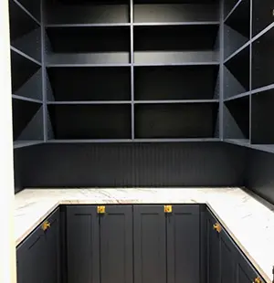 Custom black pantry shelving by Closet Factory Nashville