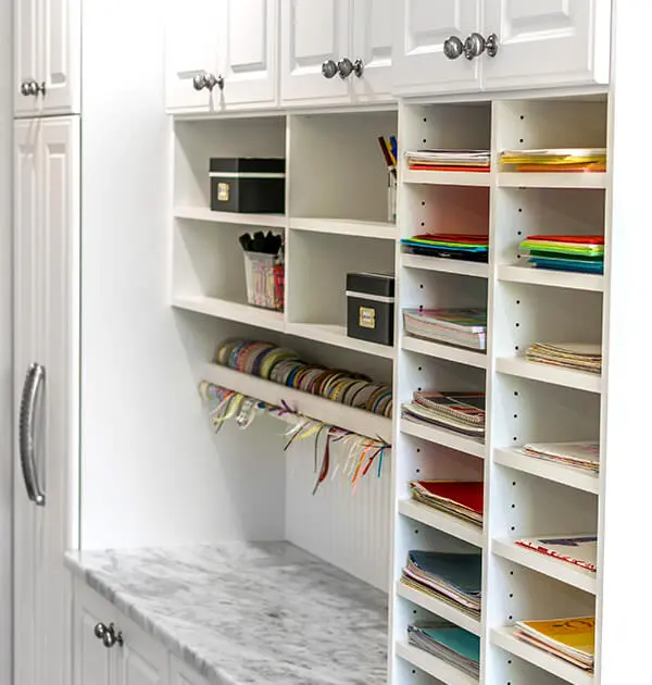 Ribbon dispenser and craft supply organization in craft room