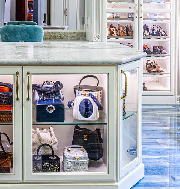 Dressing room with glass front doors