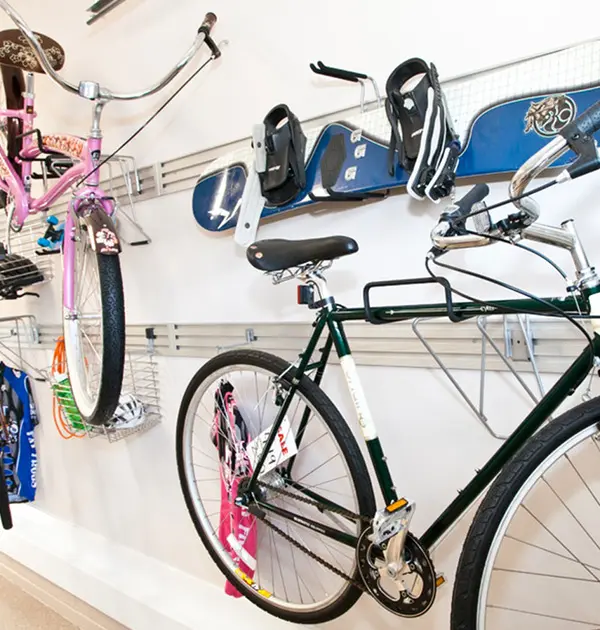 Sports rack for bike in custom garage design