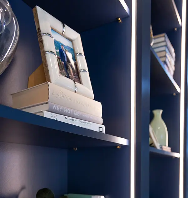 Strip lights on library shelving