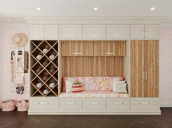 Custom mudroom built-ins in Apres ski melamine