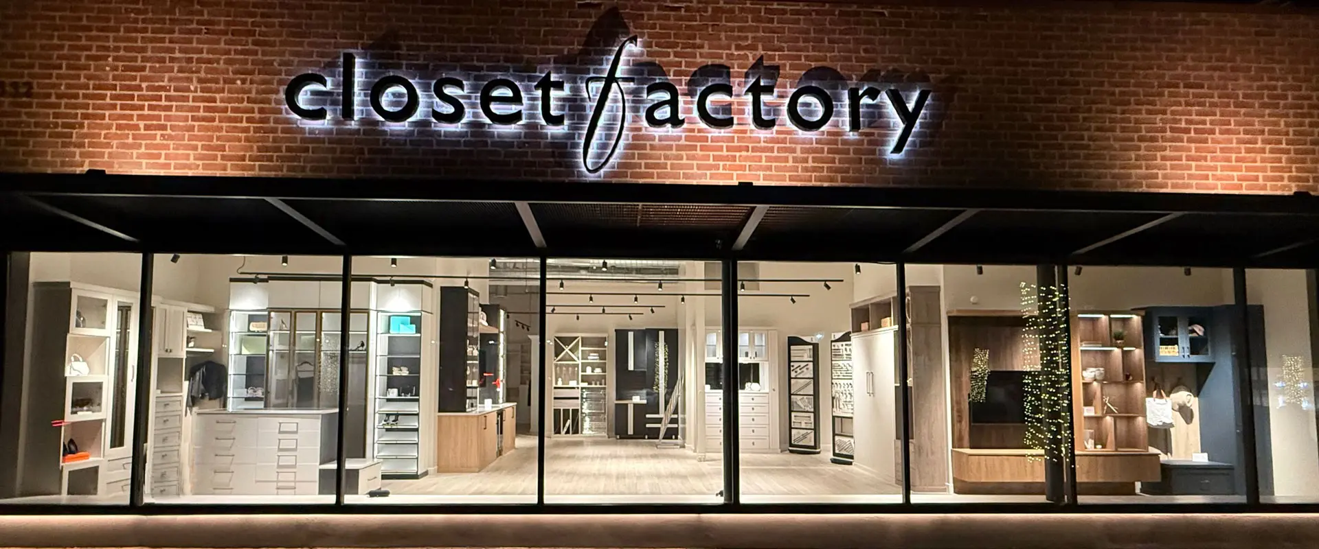 Front view of a closet factory showroom