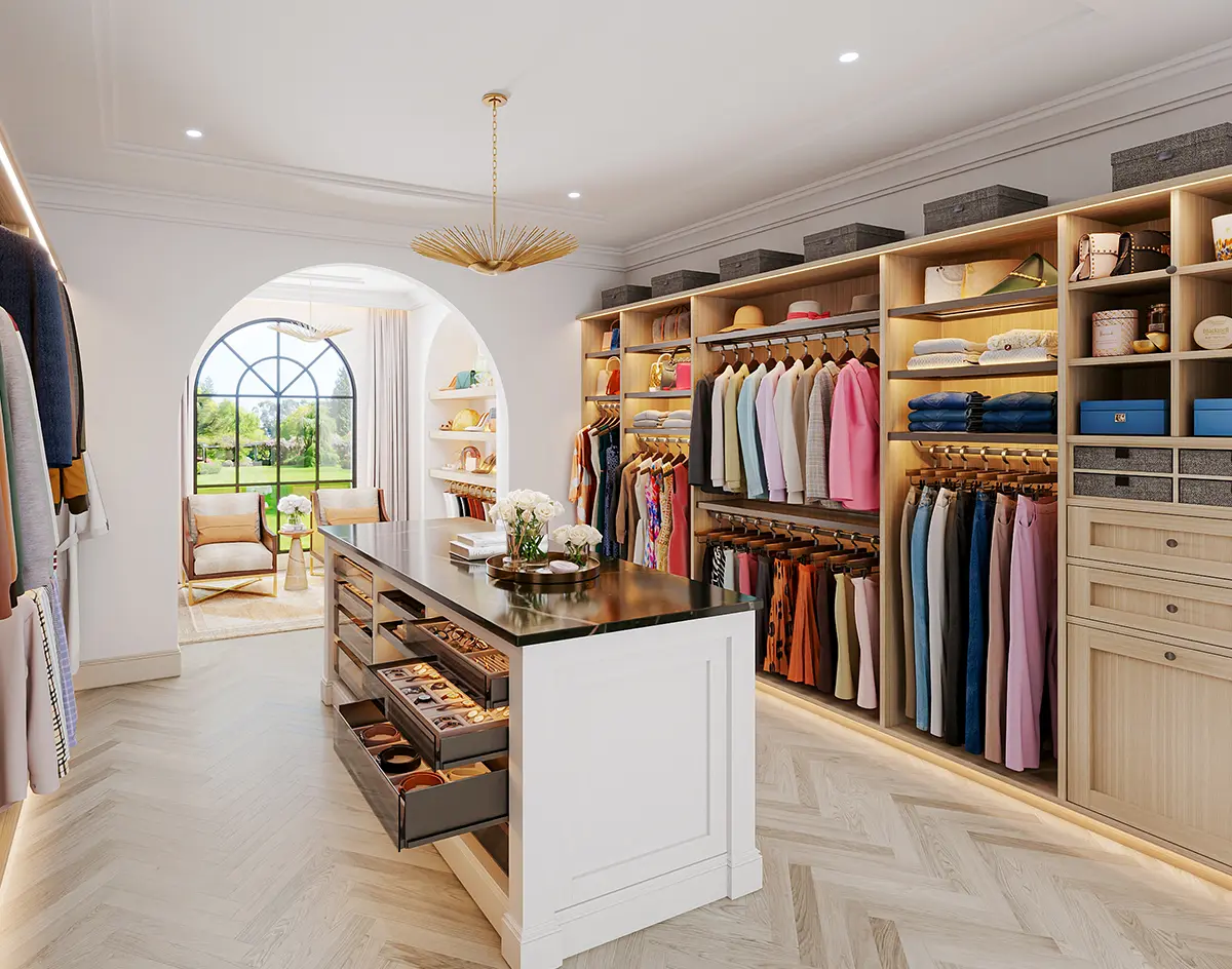 Walk-in closet with island