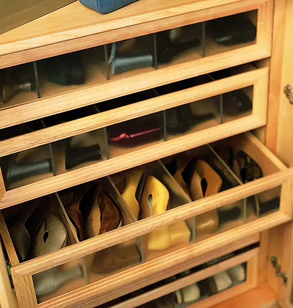 Shoe drawers with lucite fronts