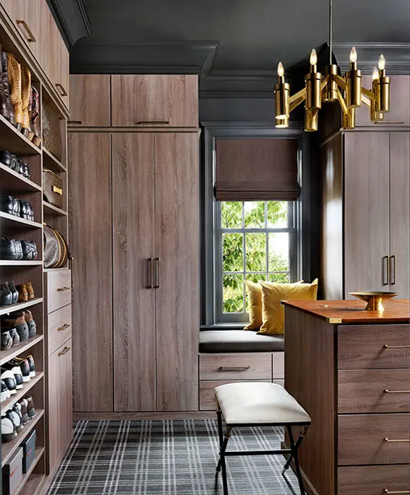 Dressing room with custom island and shoe shelving