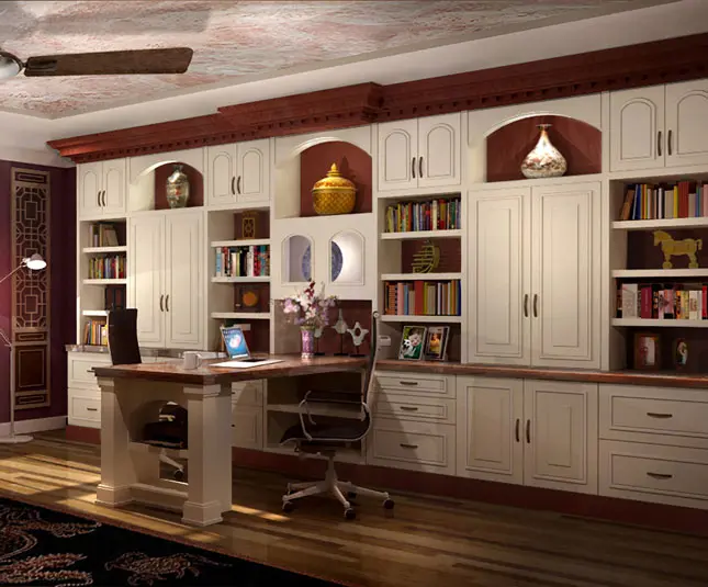 custom home office and library with room for two people