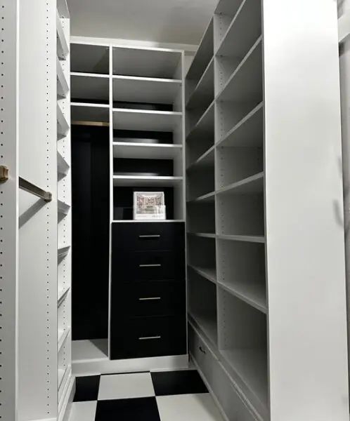 white customized small walk in closet