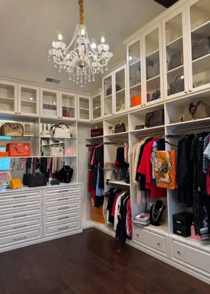 view of a custom walk in closet in white