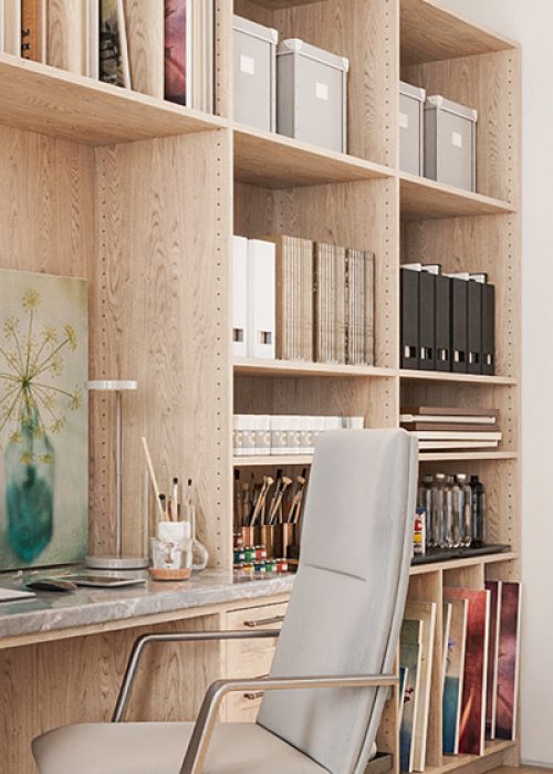 Home office shelf organization