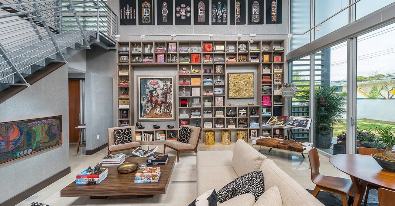 Custom built-in cubbies and book shelves to display books and collectibles