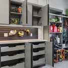 Garage organization cabinets in slate grey
