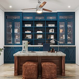 Home Office featuring desk and custom cabinetry