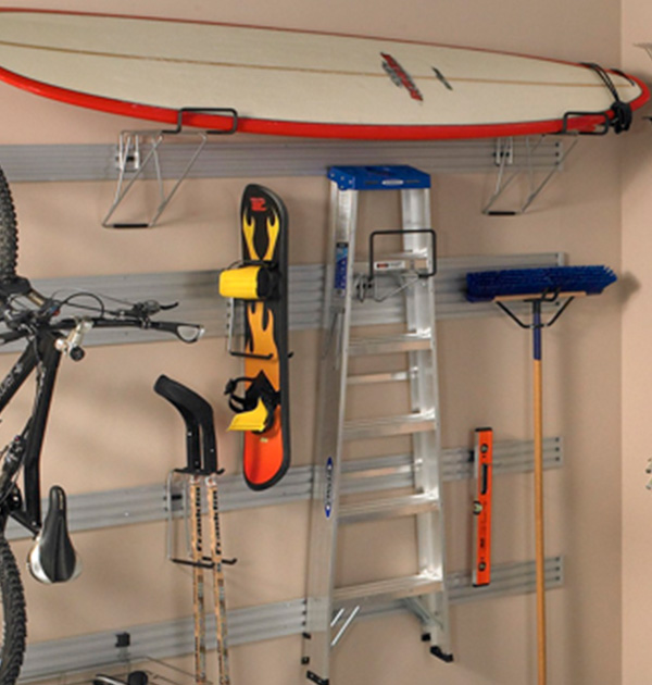 Custom garage wall organizers with omni track storage