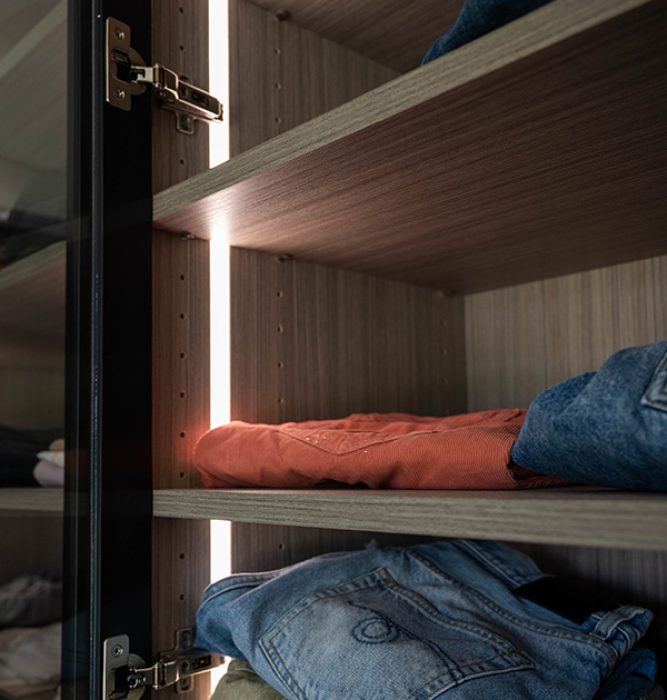 LED lighting, soft-close doors in closet