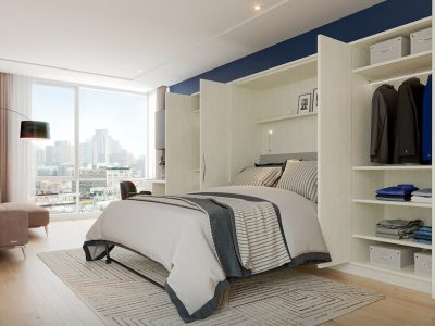 Murphy bed with wardrobe closet with LED lighting