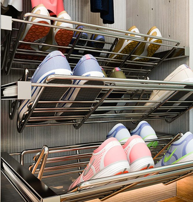 Double deck modern sliding metal shoe rack