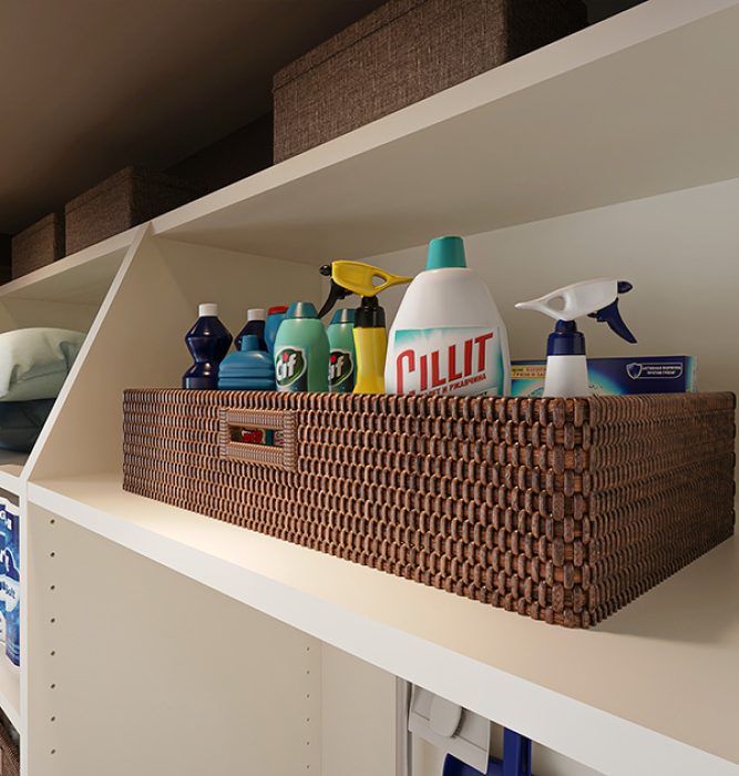 Angle back top shelf for easy access behind headers